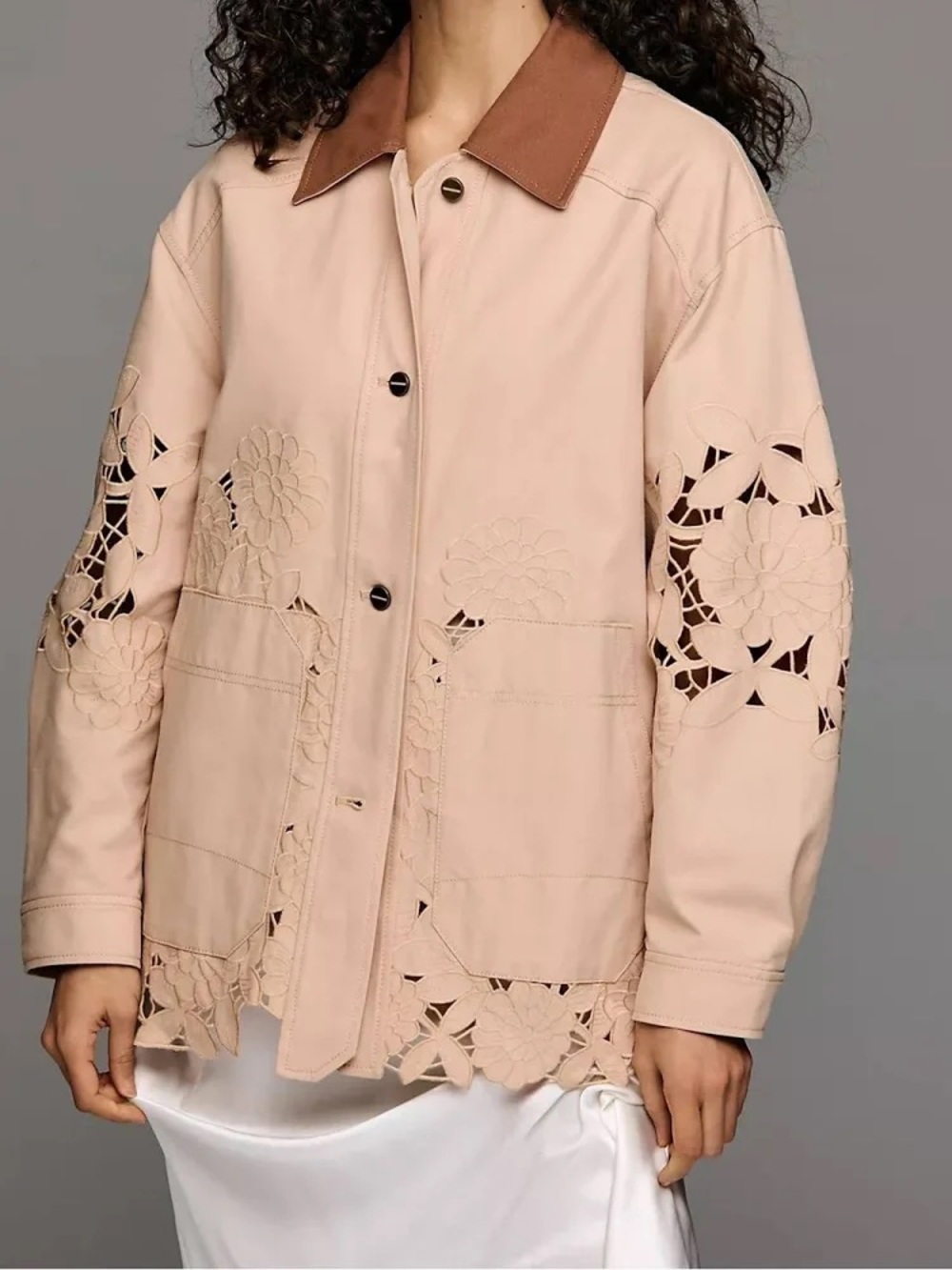 By Anthropologie Cotton Floral Cutwork Barn Jacket